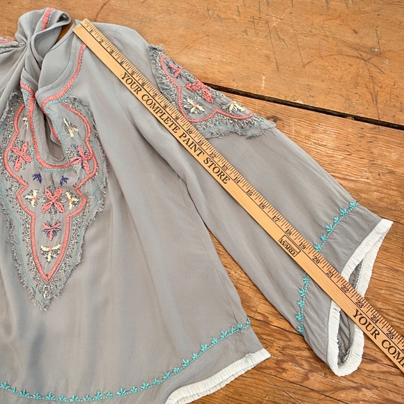 Love Stitch Grey Boho Embroidered Bell Sleeve top - Picture 15 of 16